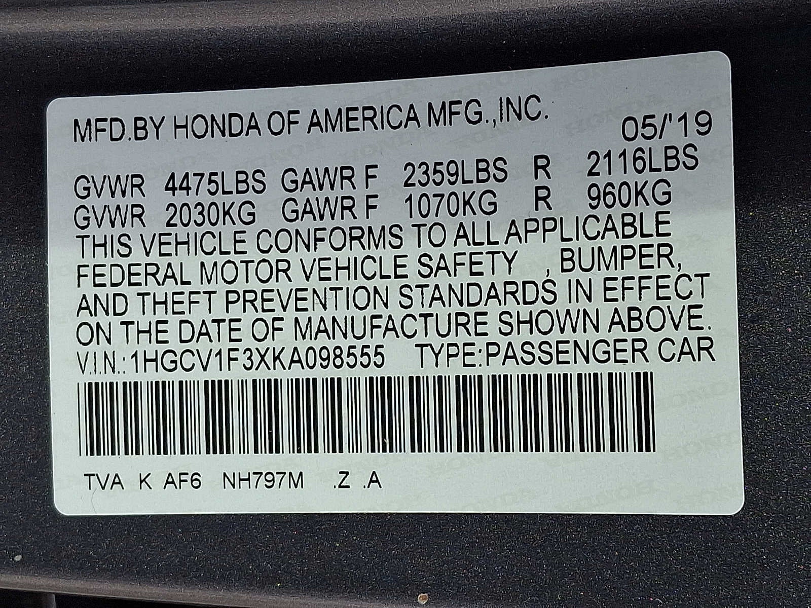 2019 Honda Accord Sport 1.5T CVT