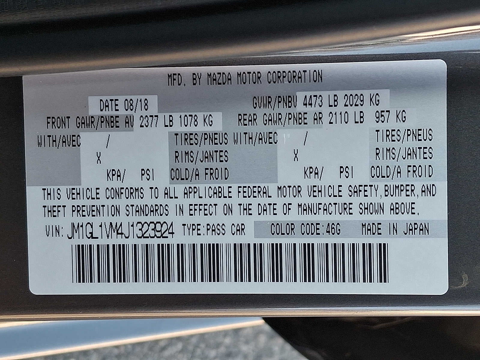 2018 Mazda MAZDA6 Touring Auto