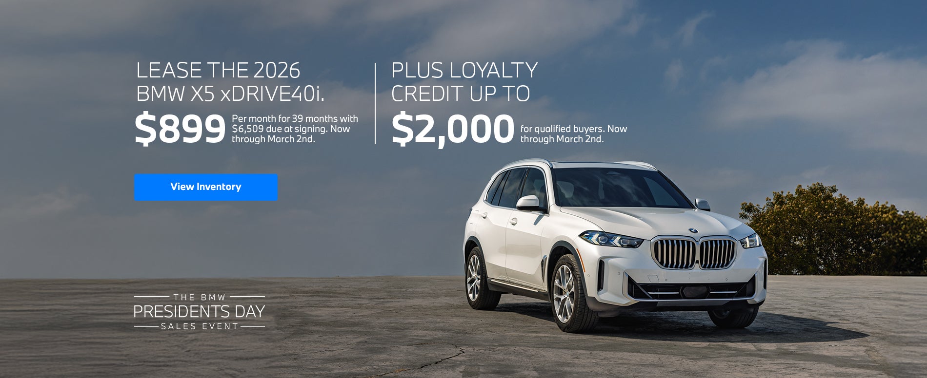 2026 X5 lease starting at $899 per month for 39 months