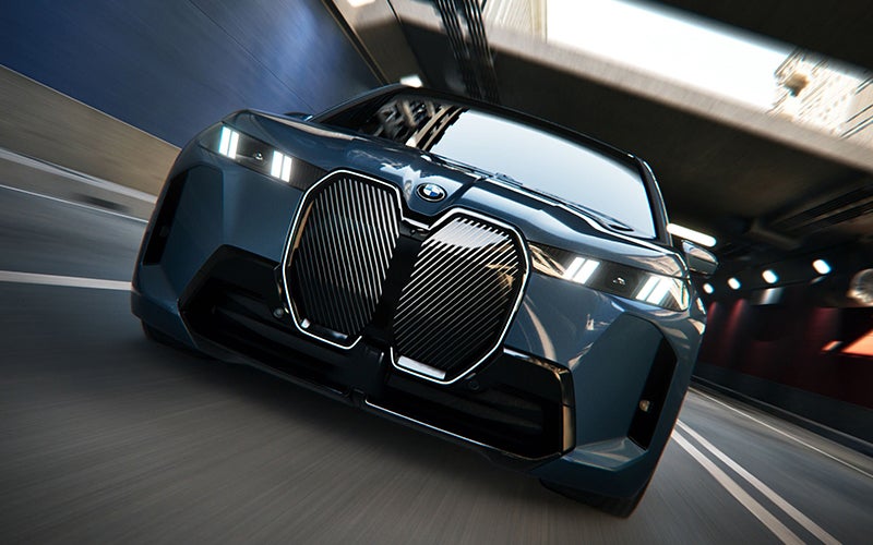 Close up of the BMW iX grille driving. | BMW of Morristown in Morristown NJ
